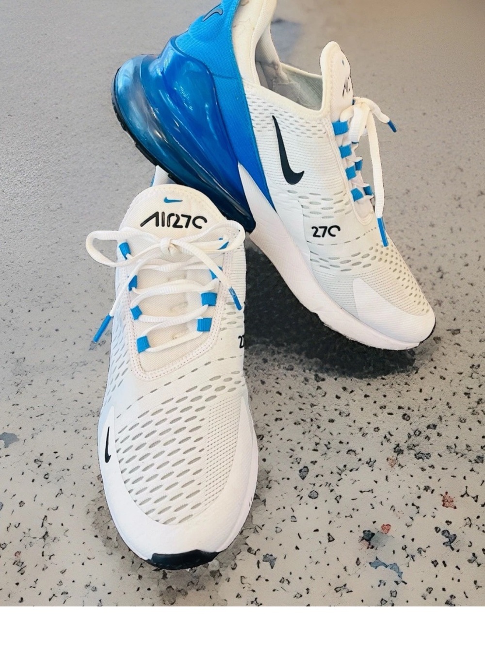Men’s Nike Air Max 270 White Photo Blue Low Top Mesh Sneakers AH8050-110